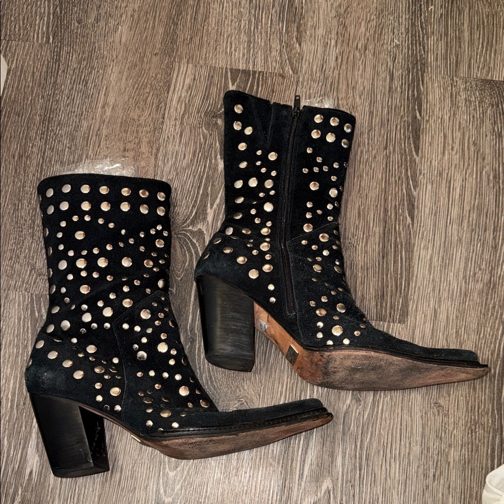Studded Black Heeled Boots